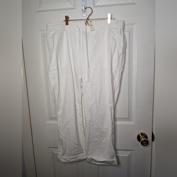 New Talbots Womens Pants Size 14W White Chatham Ankle Drawstring Slim Leg NWT